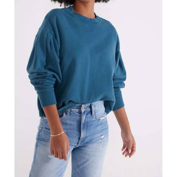 NEW ETICA jael pleat sleeve sweatshirt in lyons blue - Picture 2 of 4